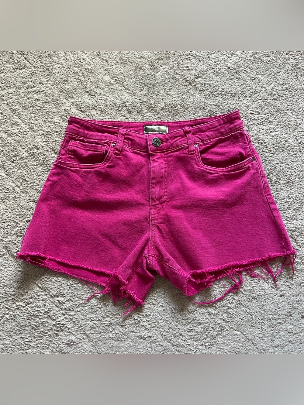 Kut from the Kloth Jane High Rise Shorts Frayed Hem Minimal Biker Denim Sz 2